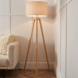 Keeley Wooden Tripod Floor Lamp, Oak - thumbnail 3