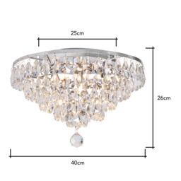 Elsa Small Crystal Diamond Effect Flush Ceiling Light, Chrome - thumbnail 9