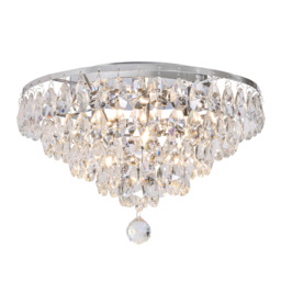 Elsa Small Crystal Diamond Effect Flush Ceiling Light, Chrome