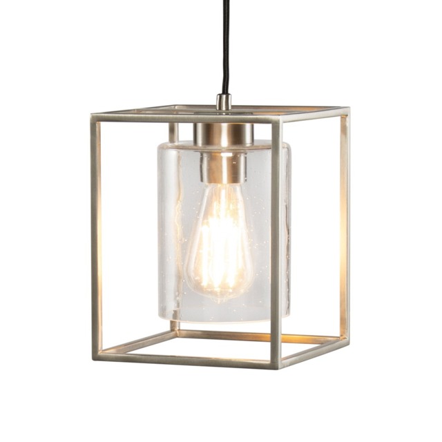 Hardy Cage Ceiling Pendant with Bubble Glass Shade, Satin Nickel - image 1