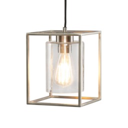 Hardy Cage Ceiling Pendant with Bubble Glass Shade, Satin Nickel - thumbnail 1