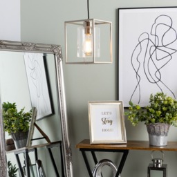 Hardy Cage Ceiling Pendant with Bubble Glass Shade, Satin Nickel - thumbnail 3