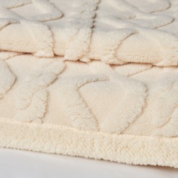 Cable Knit Throw with Sherpa Backing, Cream - thumbnail 4
