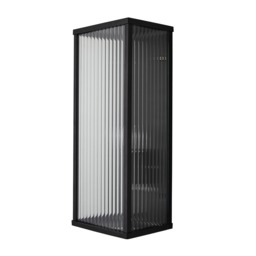 Maurice Box Frame Outdoor Wall Light with Ribbed Glass, Black - thumbnail 1