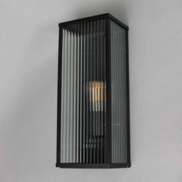 Maurice Box Frame Outdoor Wall Light with Ribbed Glass, Black - thumbnail 5