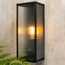 Maurice Box Frame Outdoor Wall Light with Ribbed Glass, Black - thumbnail 3