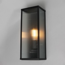 Maurice Box Frame Outdoor Wall Light with Ribbed Glass, Black - thumbnail 4