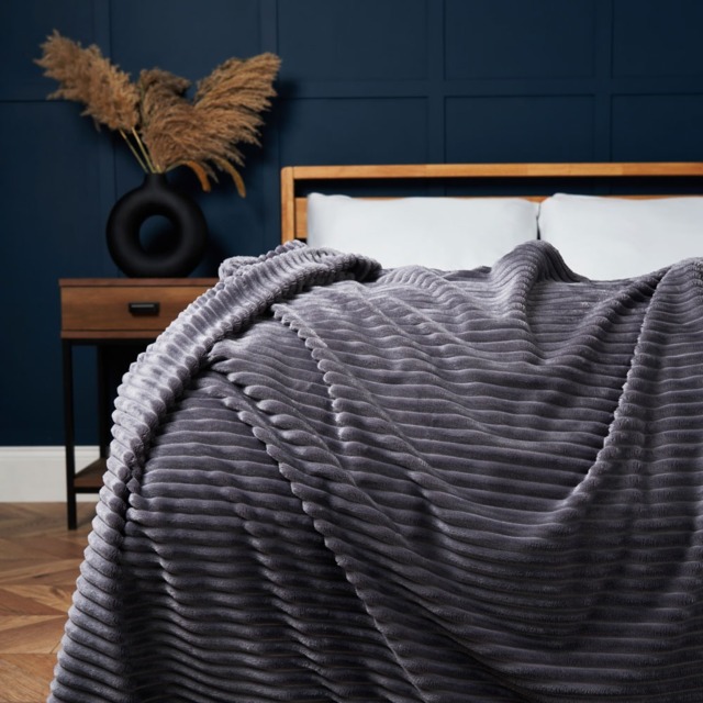 Luxury Ribbon Velvet Throw, Grey - image 1