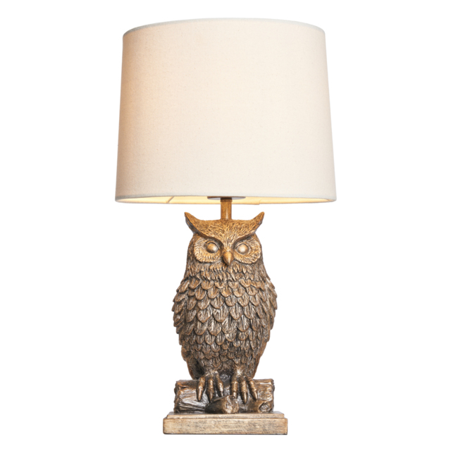 Lucille Owl Table Lamp with Natural Shade, Bronze - image 1