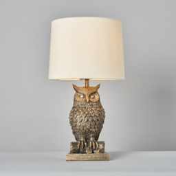 Lucille Owl Table Lamp with Natural Shade, Bronze - thumbnail 4
