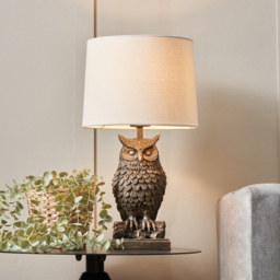 Lucille Owl Table Lamp with Natural Shade, Bronze - thumbnail 3