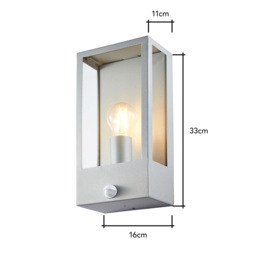 Wallace Outdoor Wall Light with PIR Sensor, Silver - thumbnail 5