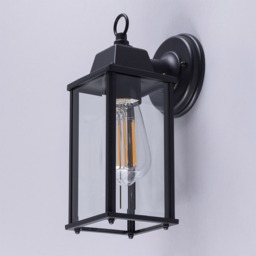 Lille Outdoor Bevelled Glass Wall Light Lantern, Black - thumbnail 5