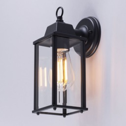 Lille Outdoor Bevelled Glass Wall Light Lantern, Black - thumbnail 4