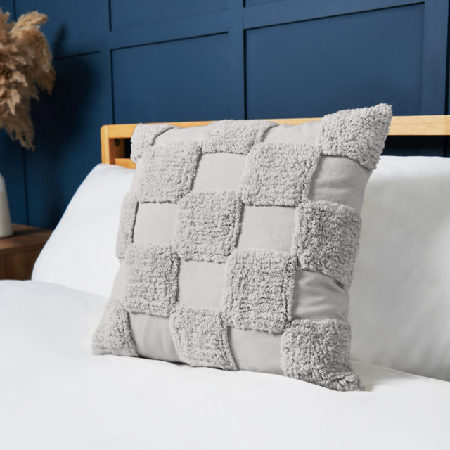 100% Cotton Tufted Checkerboard Cushion, Grey - image 1