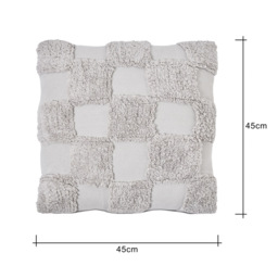 100% Cotton Tufted Checkerboard Cushion, Grey - thumbnail 6