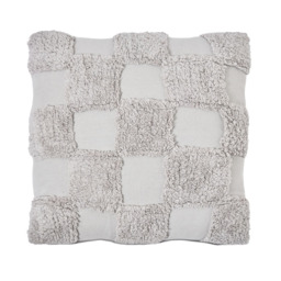100% Cotton Tufted Checkerboard Cushion, Grey - thumbnail 3