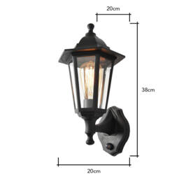 Ferris Outdoor Polycarbonate Wall Lantern with PIR Sensor, Black - thumbnail 7