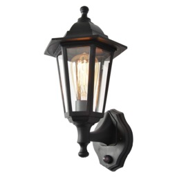 Ferris Outdoor Polycarbonate Wall Lantern with PIR Sensor, Black - thumbnail 1