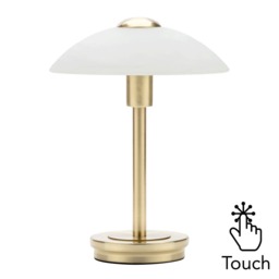 Archie Touch Lamp, Satin Brass and Alabaster