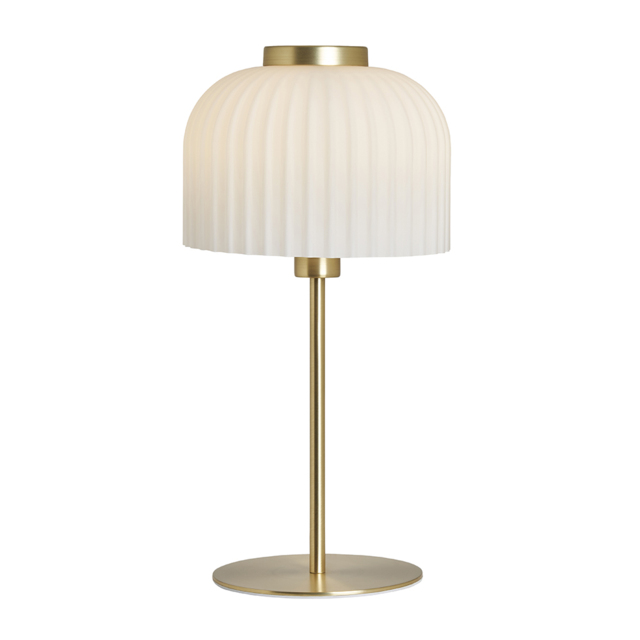 Binita Glass Ribbed Table Lamp, Opal & Brass - image 1