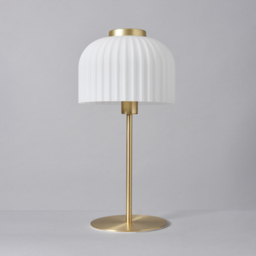 Binita Glass Ribbed Table Lamp, Opal & Brass - thumbnail 5