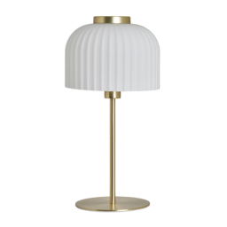 Binita Glass Ribbed Table Lamp, Opal & Brass - thumbnail 7