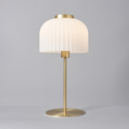 Binita Glass Ribbed Table Lamp, Opal & Brass - thumbnail 4