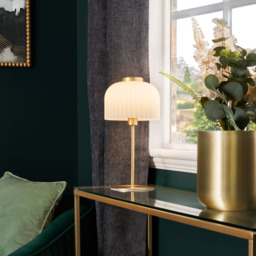 Binita Glass Ribbed Table Lamp, Opal & Brass - thumbnail 3