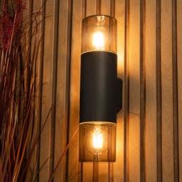 Rome Outdoor Round Up & Down Wall Light with Smoked Shade, Grey - thumbnail 3