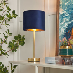 Velvet Table Lamp, Navy and Brass - thumbnail 3