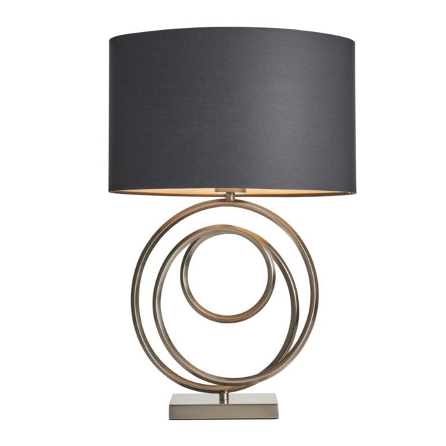 Saturn Swirl Base Table Lamp with Dark Grey Shade, Black Nickel - image 1