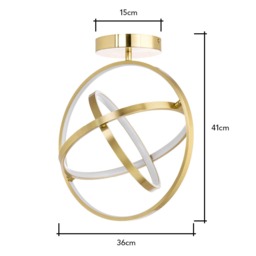 Ingel Rings Orbital LED Flush Ceiling Light, Satin Brass - thumbnail 7