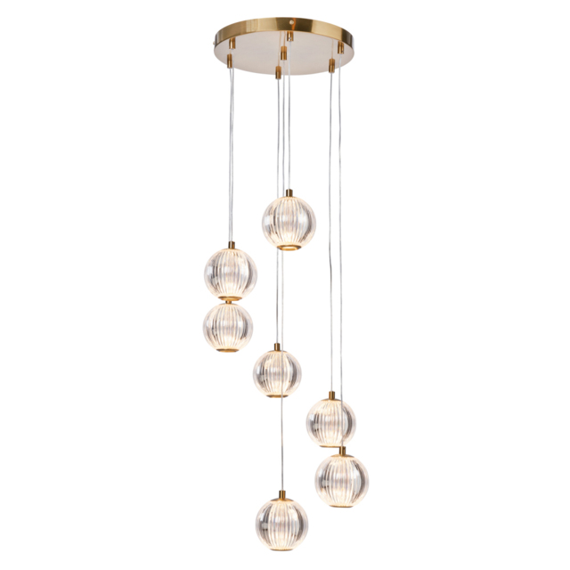 Rimi 7 Light LED Cluster Ceiling Pendant, Satin Brass - image 1