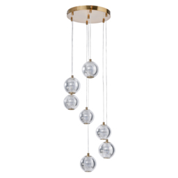 Rimi 7 Light LED Cluster Ceiling Pendant, Satin Brass - thumbnail 7