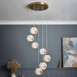 Rimi 7 Light LED Cluster Ceiling Pendant, Satin Brass - thumbnail 3