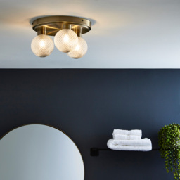 Diana 3 Light Bathroom Flush Ceiling Light, Antique Brass - thumbnail 3