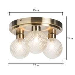 Diana 3 Light Bathroom Flush Ceiling Light, Antique Brass - thumbnail 9