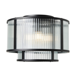 Jasmine Ribbed Glass Flush Ceiling Light, Black - thumbnail 1