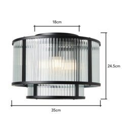 Jasmine Ribbed Glass Flush Ceiling Light, Black - thumbnail 7