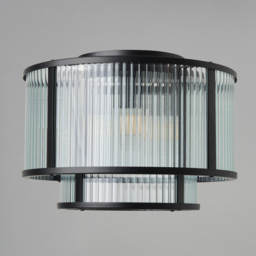 Jasmine Ribbed Glass Flush Ceiling Light, Black - thumbnail 5