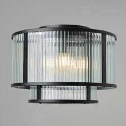 Jasmine Ribbed Glass Flush Ceiling Light, Black - thumbnail 4