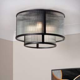 Jasmine Ribbed Glass Flush Ceiling Light, Black - thumbnail 3