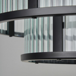 Jasmine Ribbed Glass Flush Ceiling Light, Black - thumbnail 6