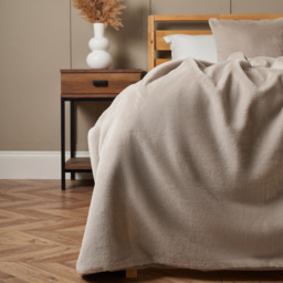 Faux Fur Throw with Velvet Backing, Natural - thumbnail 1