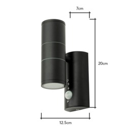 Delting Up and Down Outdoor Wall Light with PIR Sensor, Black - thumbnail 7