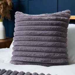 Jumbo Cord Cushion with Plain Velvet Backing, Grey - thumbnail 1