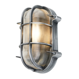 Mika Outdoor Caged Oval Bulkhead Wall Light, Silver - thumbnail 1