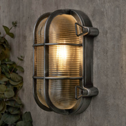 Mika Outdoor Caged Oval Bulkhead Wall Light, Silver - thumbnail 3