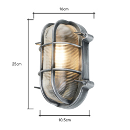 Mika Outdoor Caged Oval Bulkhead Wall Light, Silver - thumbnail 7